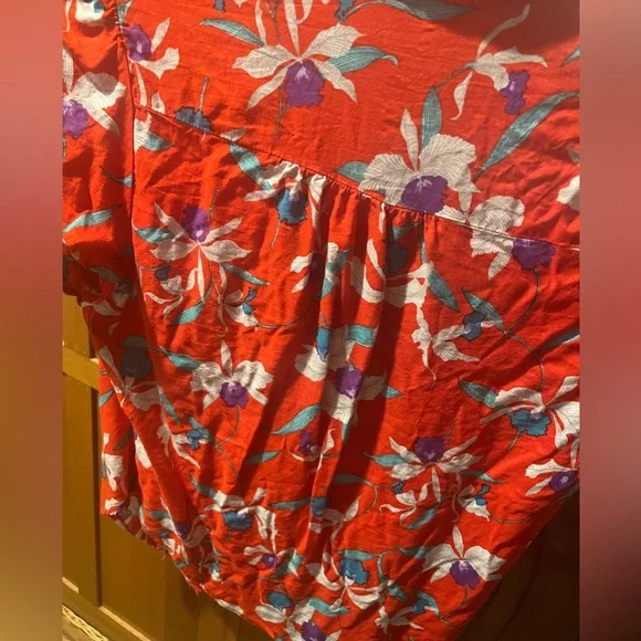 Vintage Floral Red Button Up Blouse Top - Picture 5 of 6